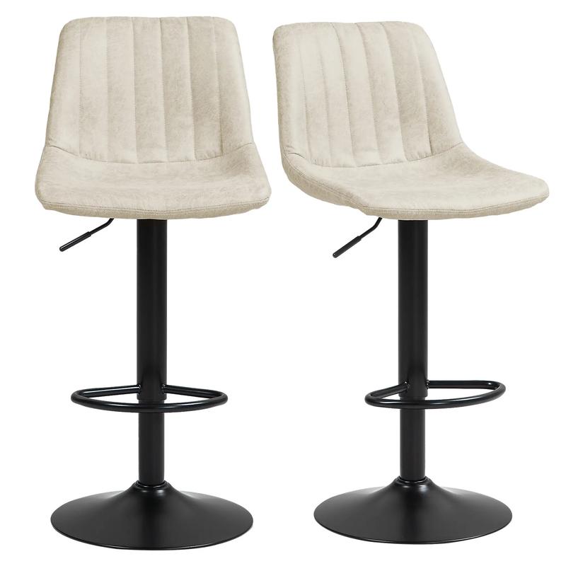 Counter Height Bar Stools Set of 2, Adjustable Height Bar Chairs with Swivel Seat, Leathaire Upholstery - Cream
