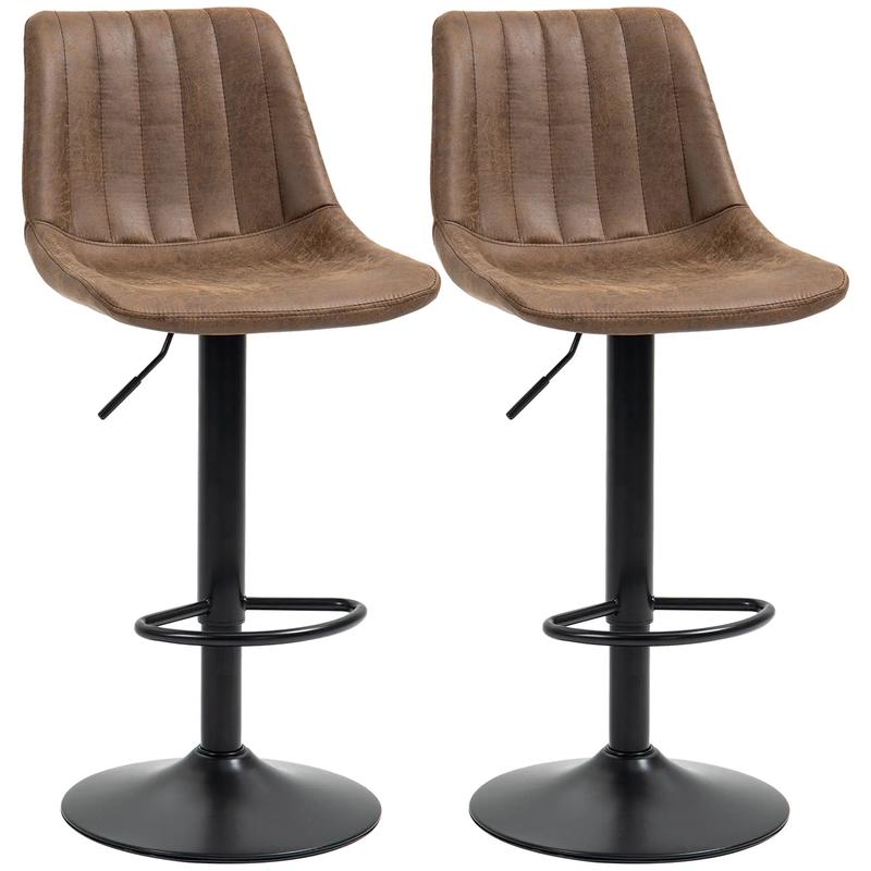 Adjustable Bar Stools Set of 2, Swivel with Back, Footrest, Brown - Black & Brown