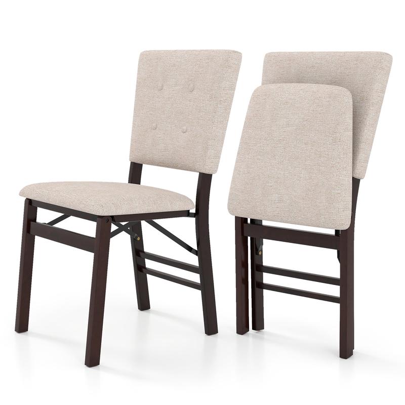 Foldable Dining Chair Set, 2 Armless Kitchen Chairs, Padded Seat, Beige - Beige