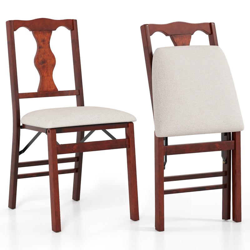 Upholstered Folding Chairs, Set of 2, Comfy Padded Seats, Beige - Beige