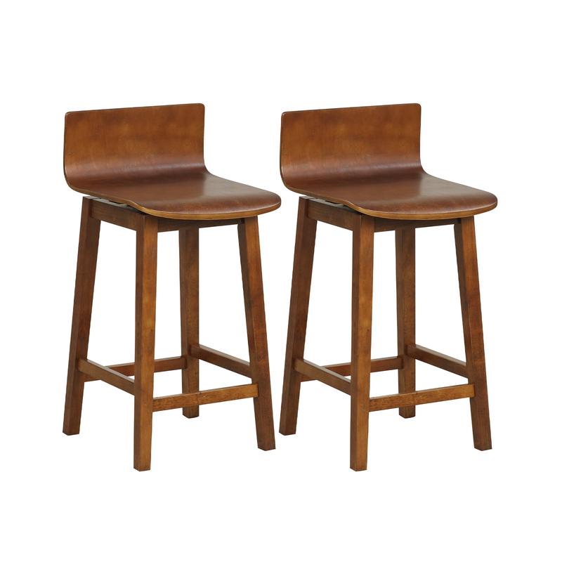 24.5 Inch Swivel Wooden Bar Stools, Set of 2, Walnut - Walnut