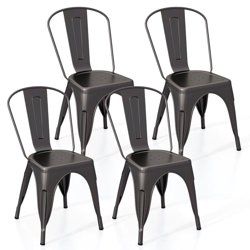 Metal Dining Chairs Set of 4, Removable Backrest, Gun - Gun