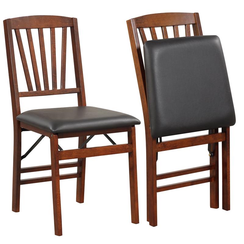 Set Of 2 Folding Chairs, Padded Seat, Rubber Wood Frame, Brown - Brown