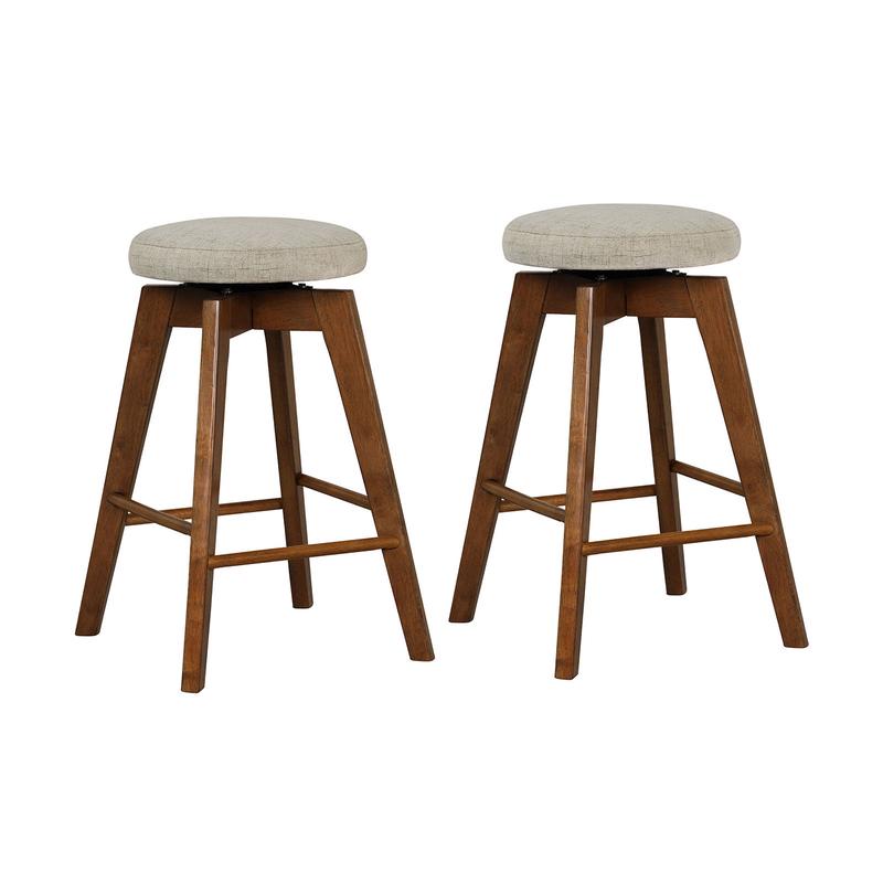 2 Pieces 26 Inch Backless Swivel Barstools, Linen Fabric Seat, Beige - Beige