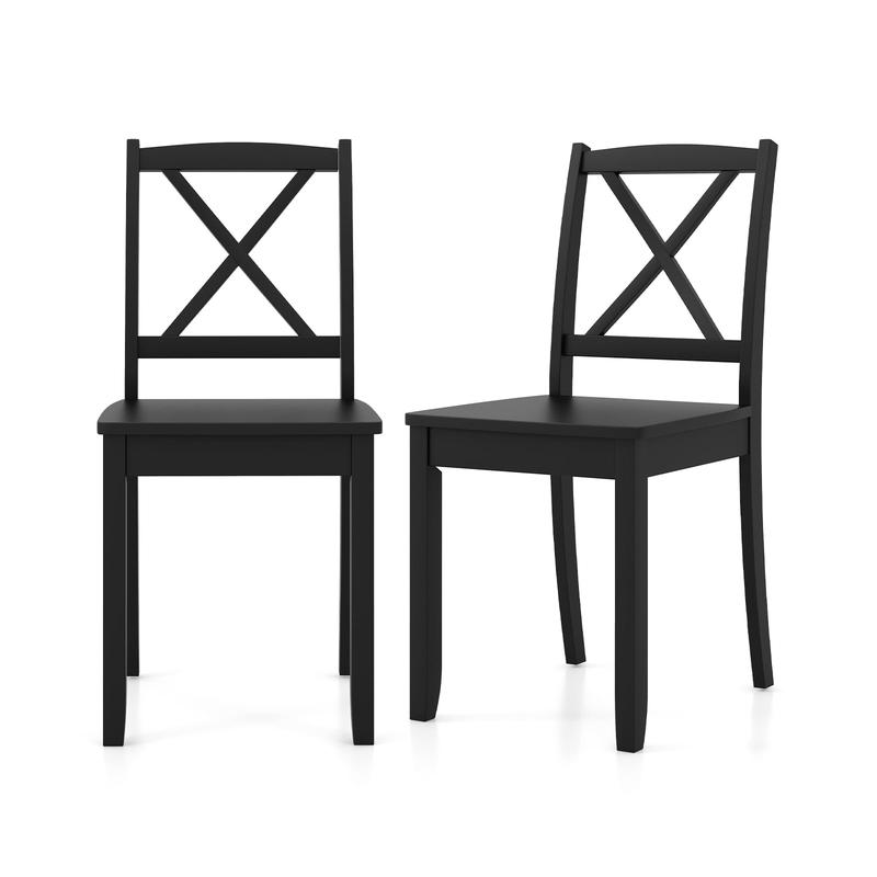 Wood Dining Chair Set, Rubber Wood Legs, Curved Backrest, Black - Black