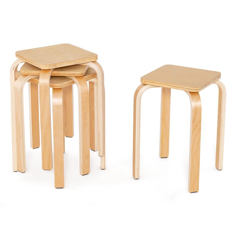 Stackable Stools Set Of 4, Square Top, Rounded Corners, Natural - Natural