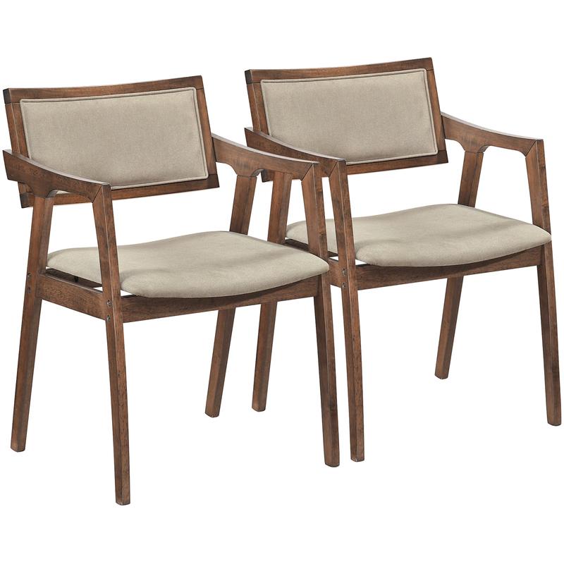 Modern Fabric Upholstered Rubber Wood Dining Chairs Set of 2 with Arms, Beige - Beige