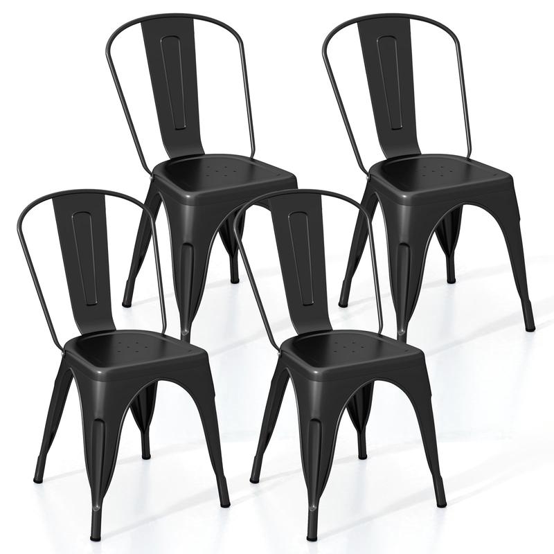 Metal Dining Chairs, Set of 4, Removable Backrest, Black - Black