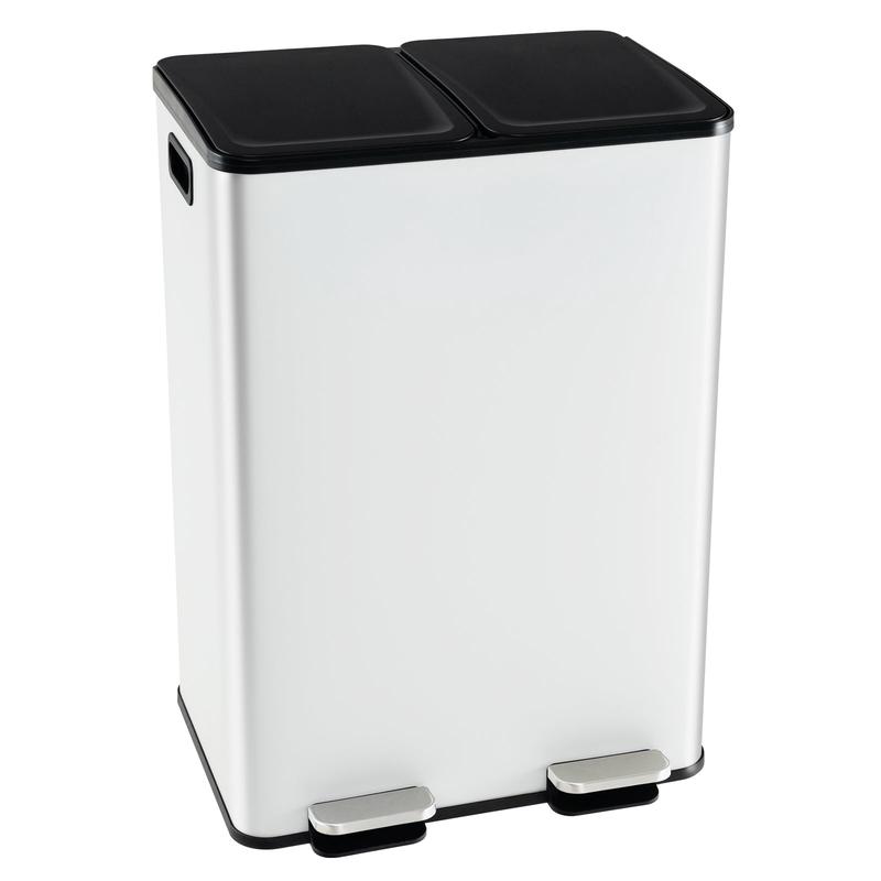 Dual Compartment Trash Can, 2 x 8 Gal, White - White