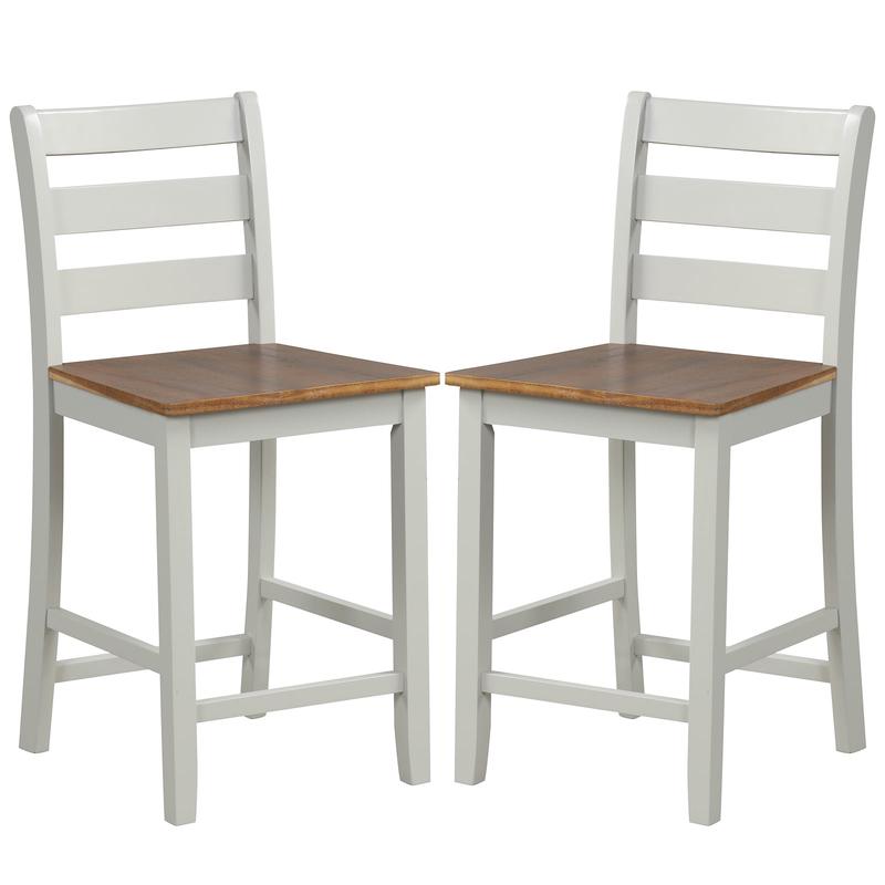 Counter Bar Stool Set, 2, Inclined Backrest, Footrest, Gray - Gray
