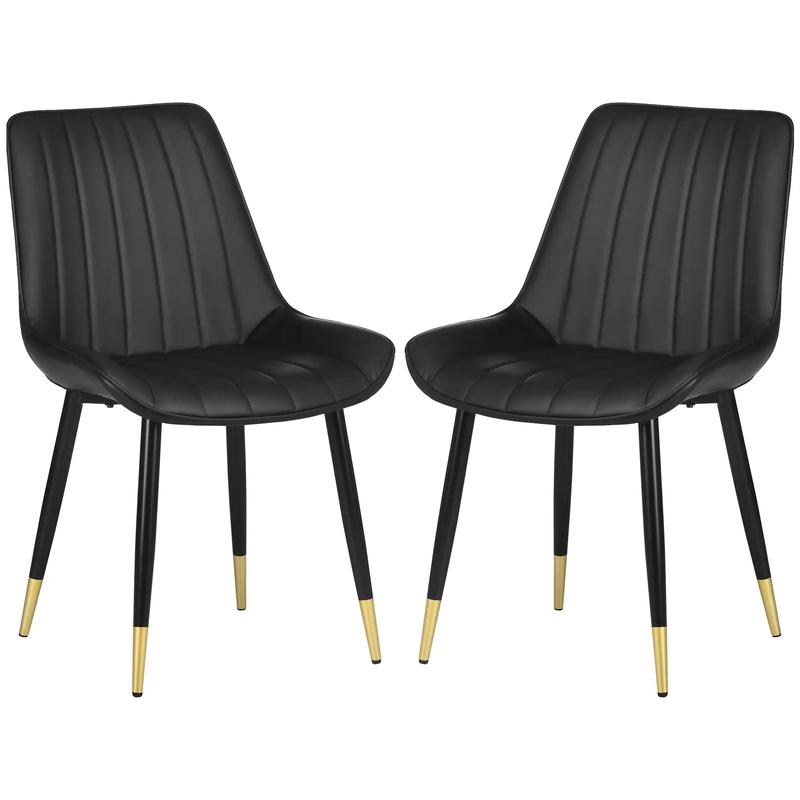 Modern Dining Chairs Set of 2, PU Leather Upholstery, Steel Legs, Black - Black, Gold