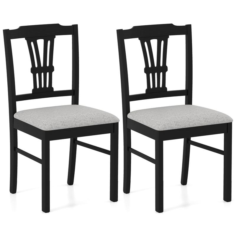 Wooden Dining Chairs Set of 2 Upholstered Kitchen Chairs with Solid Rubber Wood Frame, Gray - Gray