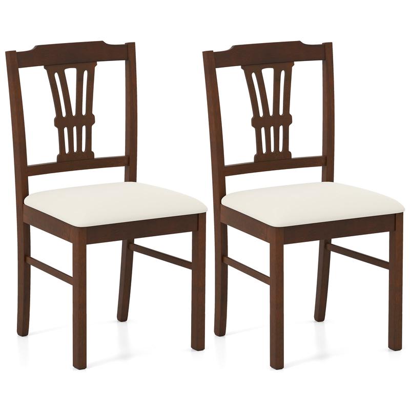 Wooden Dining Chairs Set of 2 Upholstered Kitchen Chairs with Solid Rubber Wood Frame, Beige - Beige