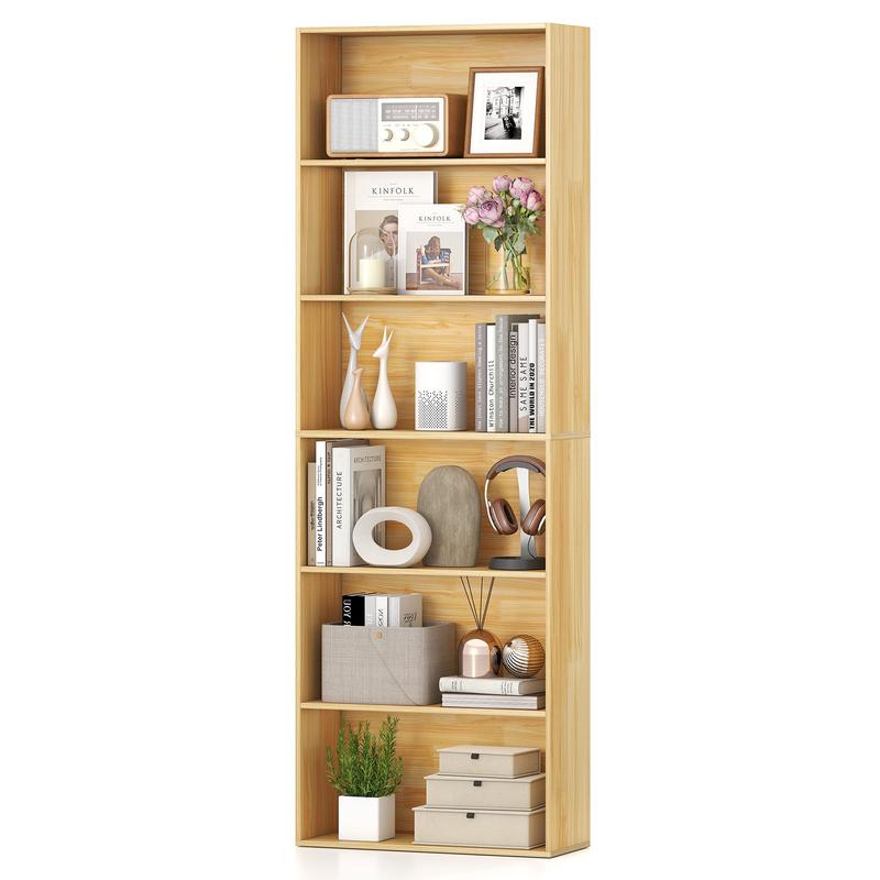 6-Tier Bookcase with 6 Open Shelves and Anti-Toppling Kits, Wood - Wood
