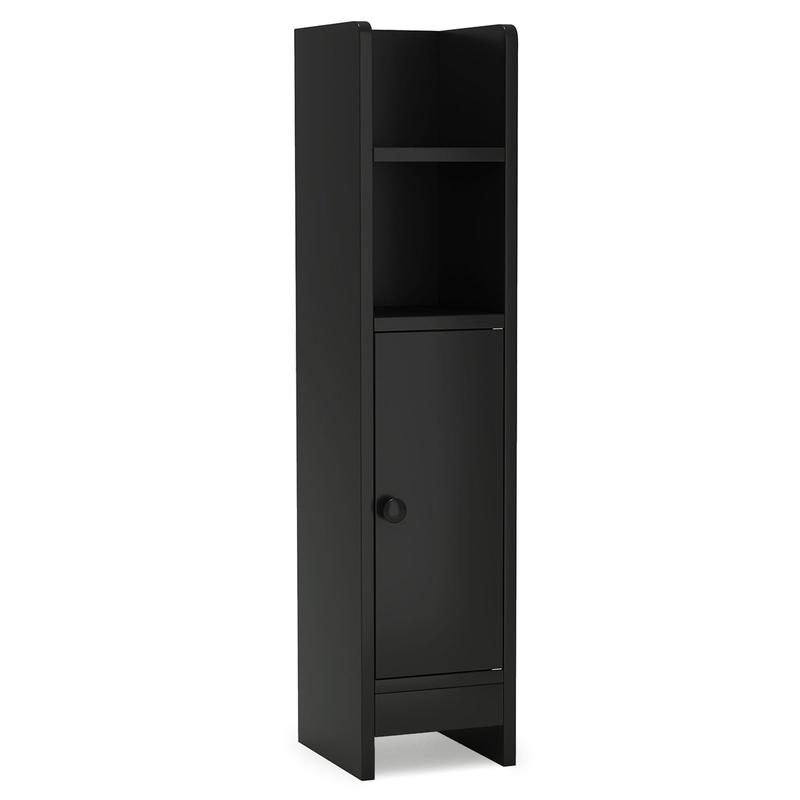 Slim Corner Bathroom Cabinet With Door, Adjustable Shelf, Black - Black