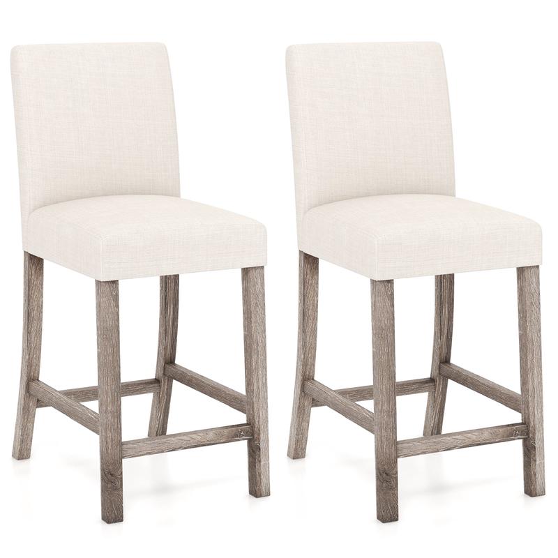 Counter Height Bar Stools Set of 2 with Back and Footrest, Beige - Beige