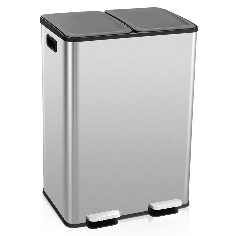 2 x 8 Gal Dual Compartment Trash Can, Silver - Silver