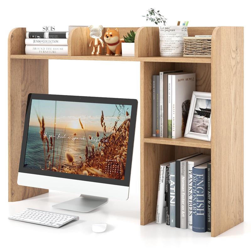 3-Tier Desk Bookshelf, 4 Shelves, Natural - Natural
