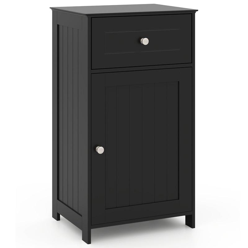 Single Door Bathroom Cabinet, Adjustable Shelf, Drawer, Black - Black