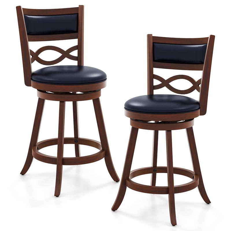 Rubber Wood Bar Stools, 24 Inch, Set of 2, Black Brown - Black & Brown