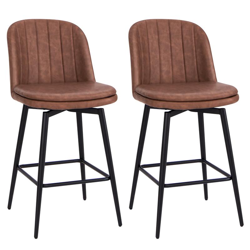 27 Inch Swivel Bar Stool Set, Counter Height, Padded Seat, And Brown, Black - Brown