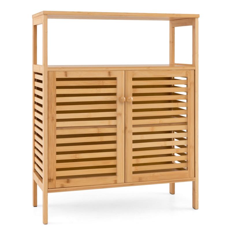 Bamboo Bathroom Storage Cabinet, Shutter Doors, Natural - Natural