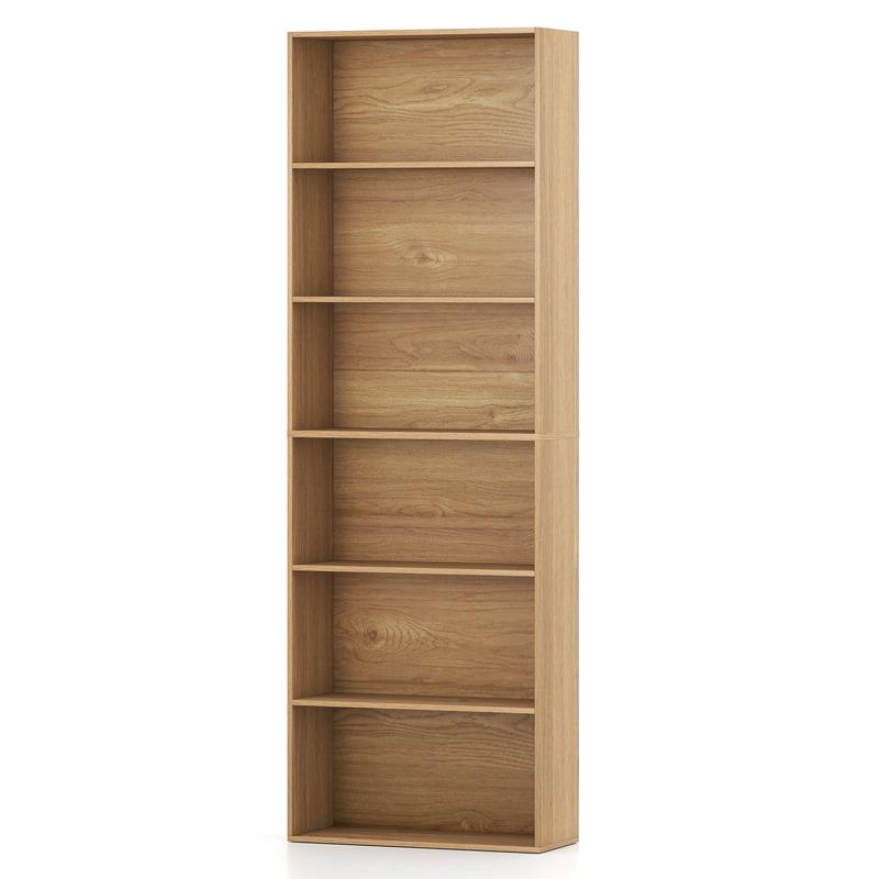 6-Tier Bookcase with 6 Open Shelves and Anti-Toppling Kits, Natural - Natural