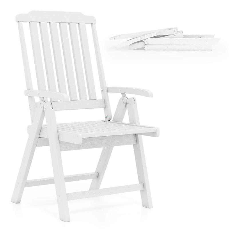 Foldable Patio Chair All-Weather HDPE Outdoor Dining Chair with Armrest, White - White
