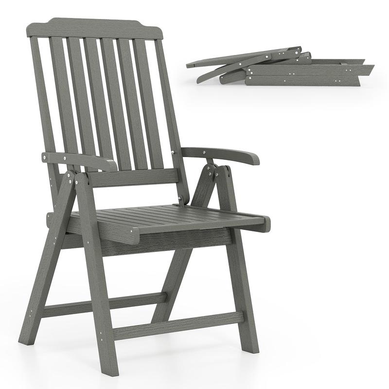 Foldable Patio Chair All-Weather HDPE Outdoor Dining Chair with Armrest, Gray - Gray