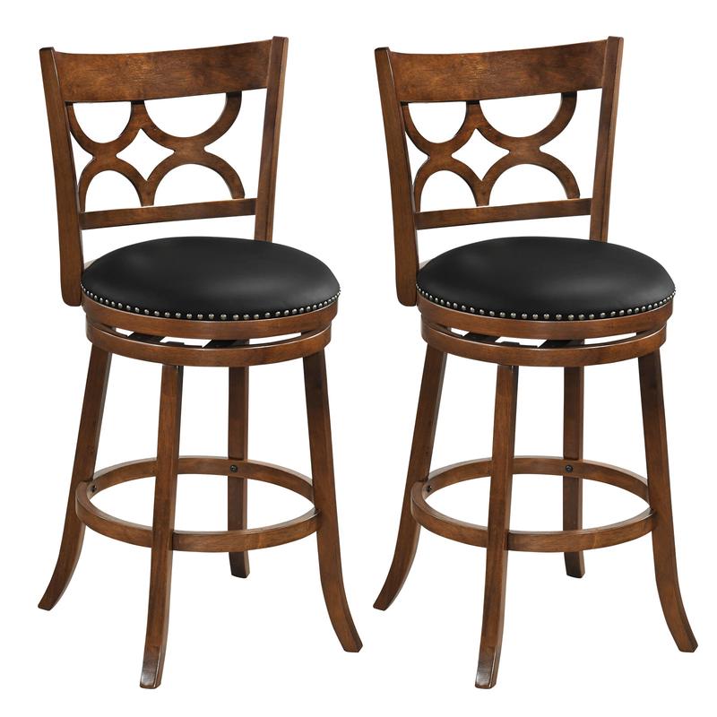 Swivel Bar Stools Set of 2 with High Backrest and Wood Frame-29 Inches, Espresso - Espresso