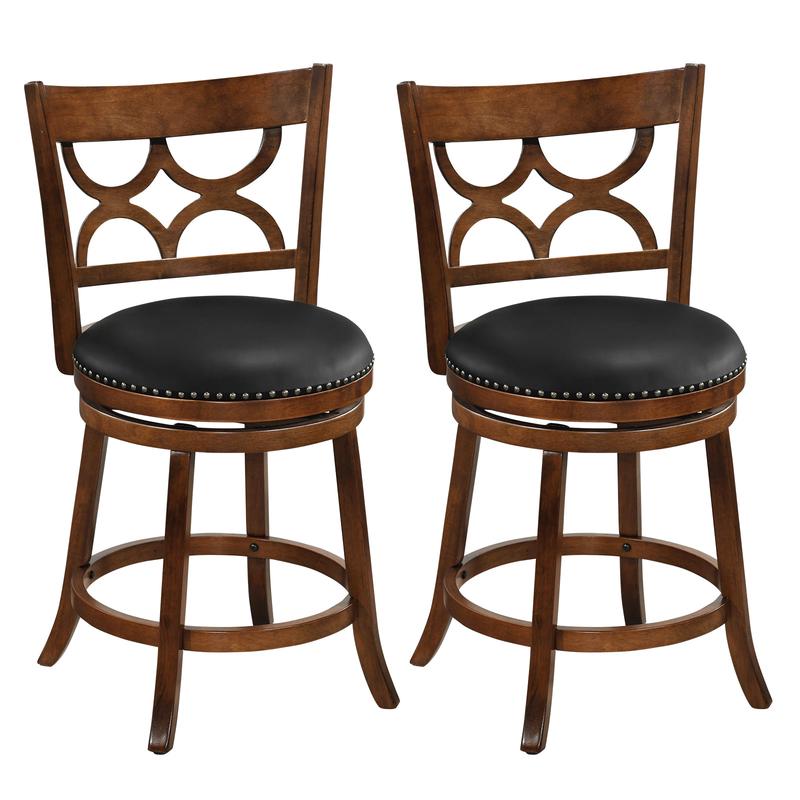 Swivel Bar Stools Set of 2 with High Backrest and Wood Frame-24 Inches, Espresso - Espresso
