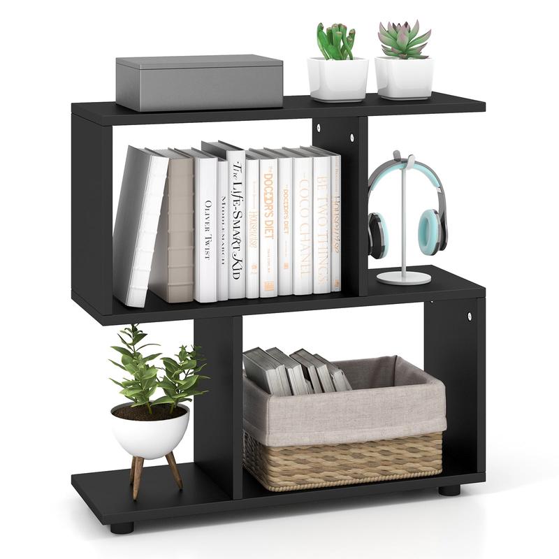 24 Inch 3-Tier Geometric Bookshelf, Black - Black