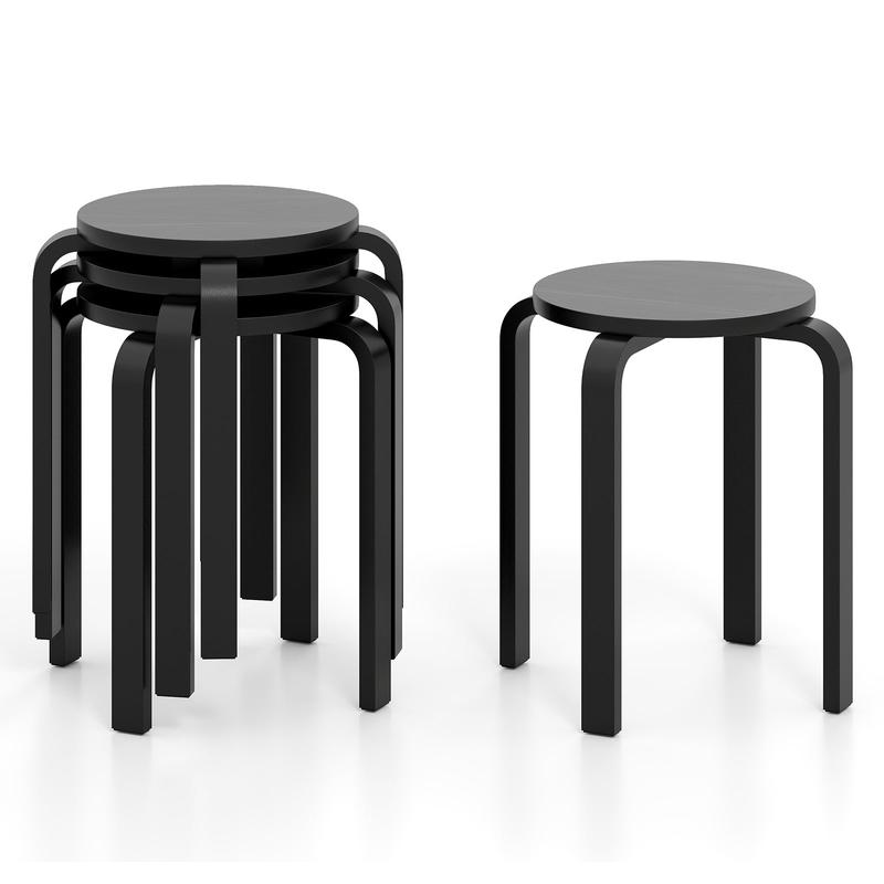 Set of 4 18 Inch Stackable Bentwood Dining Chairs with Round Top, Black - Black