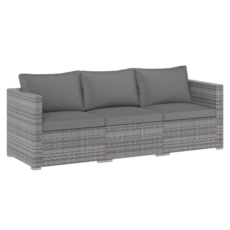 3 Pieces Patio Sectional Sofa Set PE Rattan Modular Couch Furniture Set with Soft Cushions, Gray - Gray