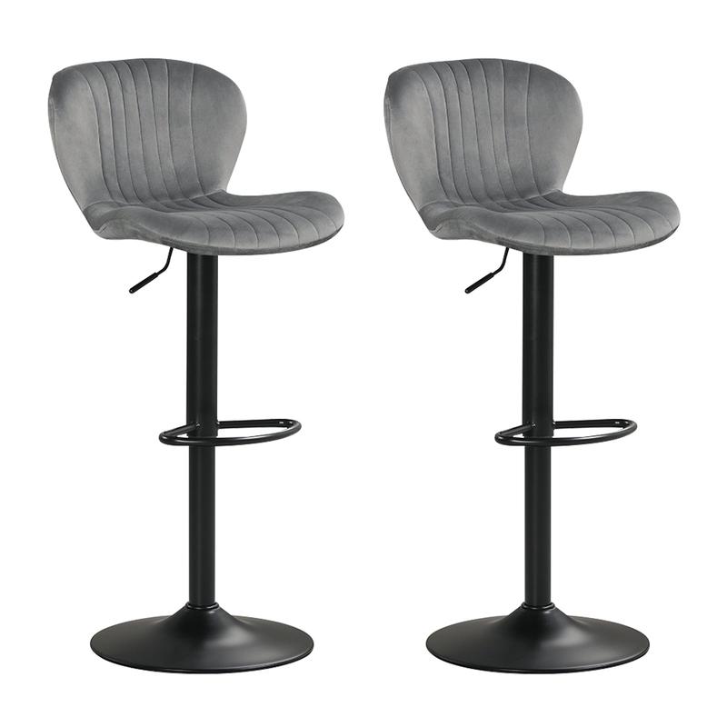Adjustable Counter Height Chairs Set of 2 with Velvet Upholstered Backrests, Gray - Gray