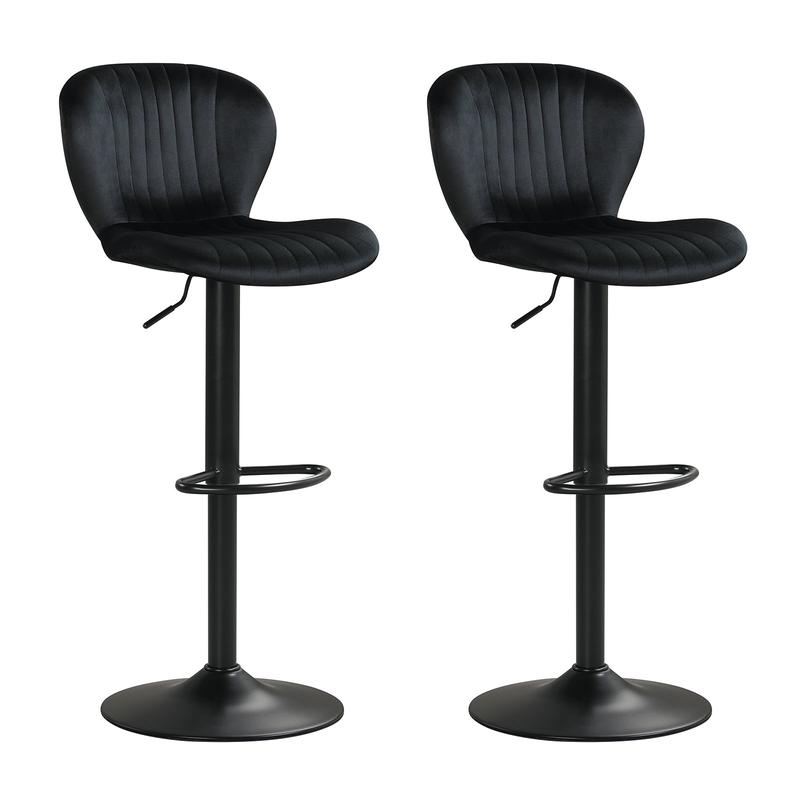 Adjustable Counter Height Chairs Set of 2 with Velvet Upholstered Backrests, Black - Black