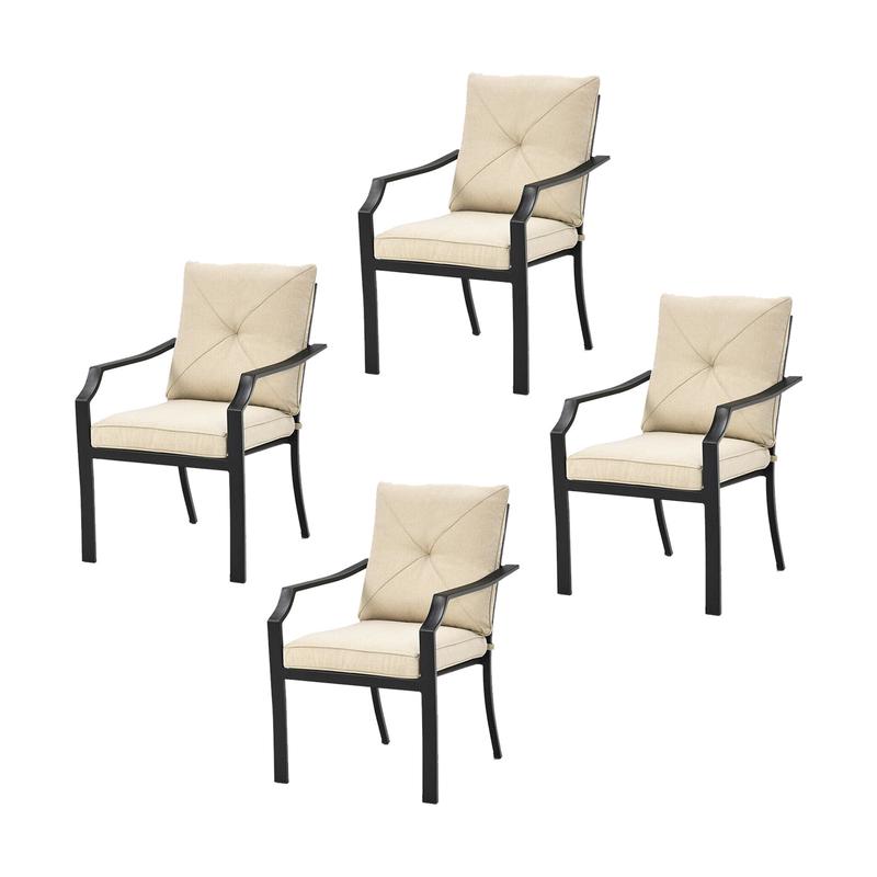 4 Piece Outdoor Dining Set, Rustproof Steel Frame, Removable Cushions, Beige - Beige