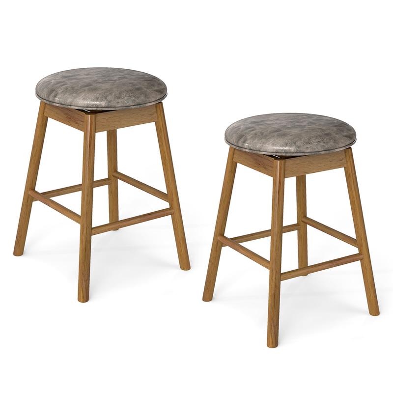 Swivel Counter Height Barstools with Solid Wood Legs and Footrests-Set of 2 - Options