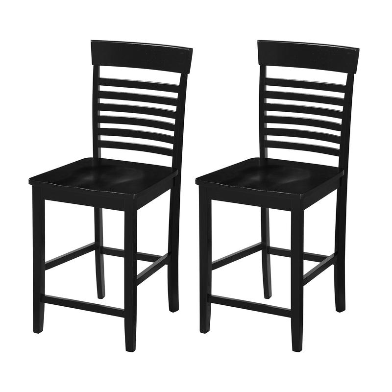 Dining Chair Set of 2 with Footrests and Solid Wood Frame, Black - Black