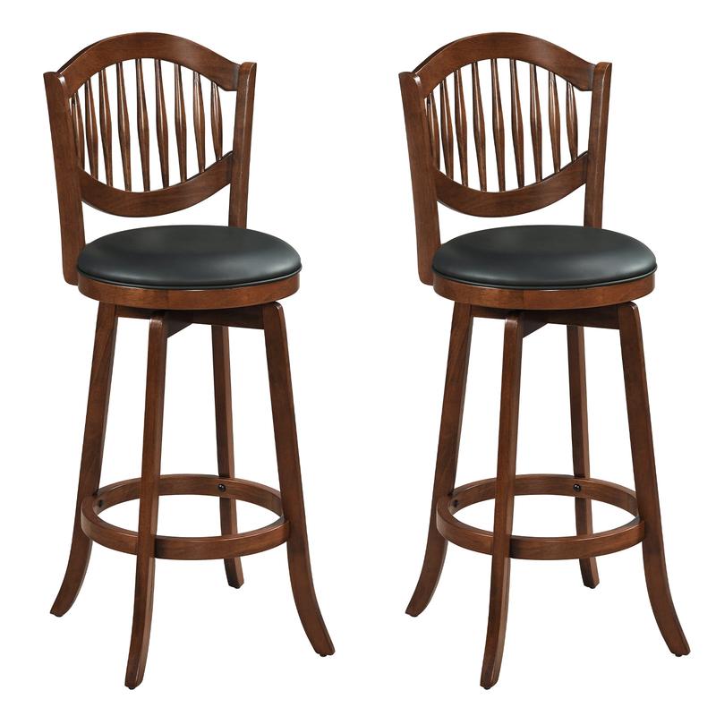 Swivel Bar Stools Set of 2 with Backrest and Wood Frame-30 Inches, Espresso - Espresso
