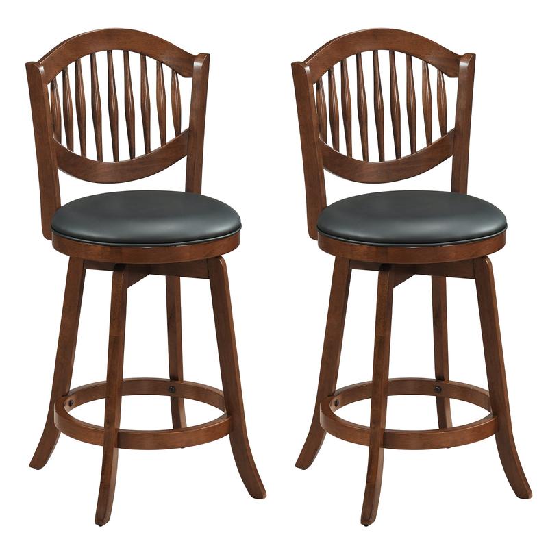 Swivel Bar Stools Set of 2 with Backrest and Wood Frame-25 Inches, Espresso - Espresso