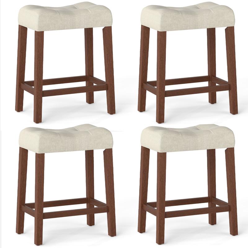 Set of 4 Upholstered Counter Height Bar Stool with Curved Saddle-Seat, Natural - Natural