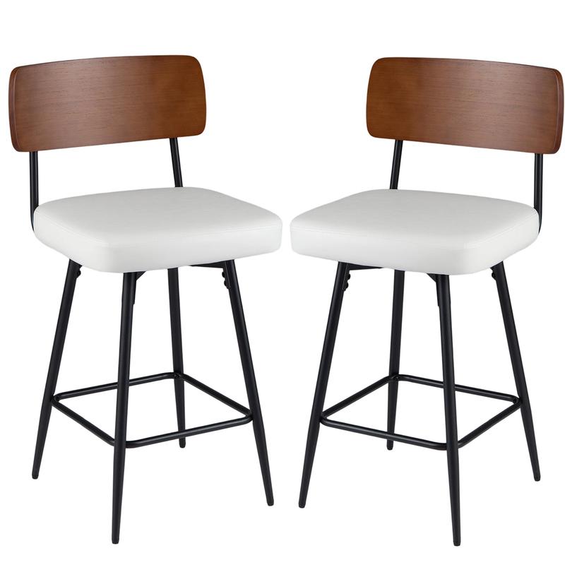 27 Inch Padded Counter Barstools Set of 2 with Metal Legs, White - White