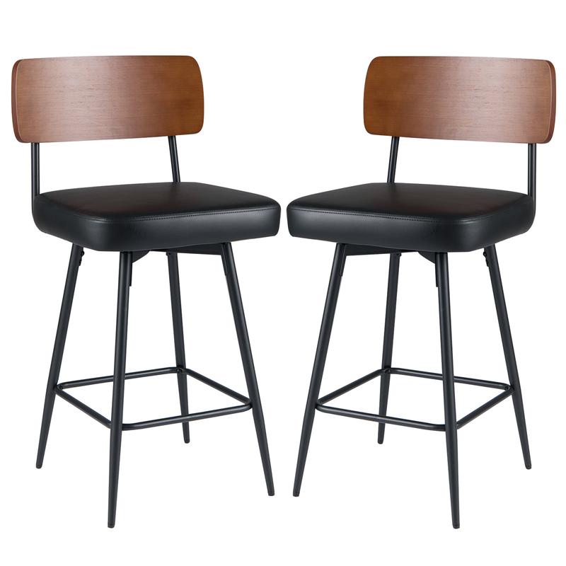 27 Inch Padded Counter Barstools Set of 2 with Metal Legs, Black - Black