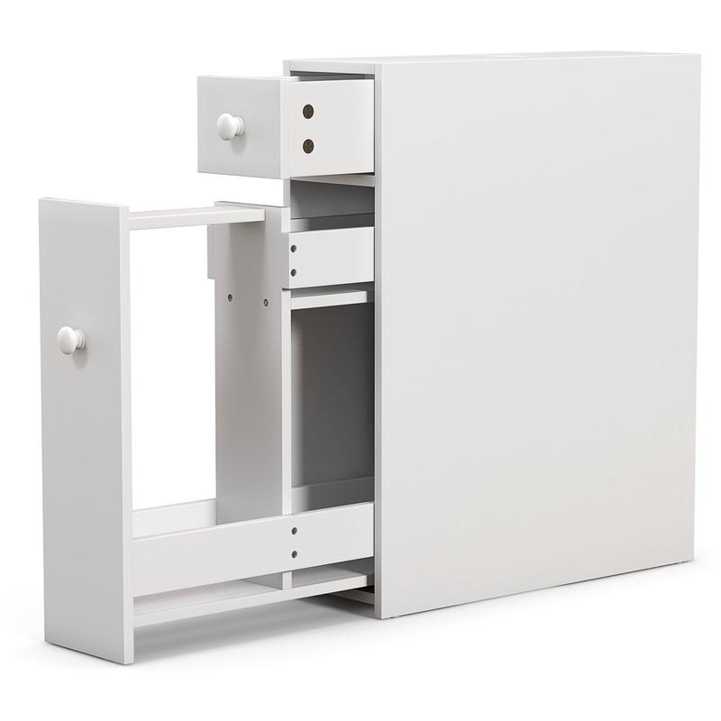 White Bathroom Cabinet Space Saver Storage Organizer, White - White