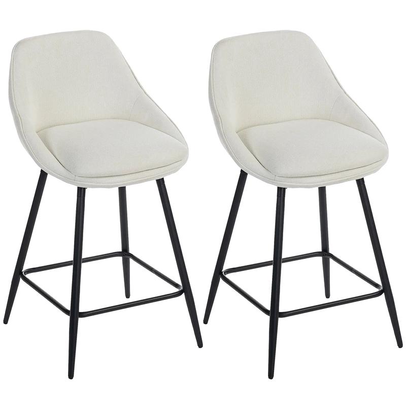 26 Inch Counter Height Barstools Set of 2, Upholstered Swivel, Cream White - Cream