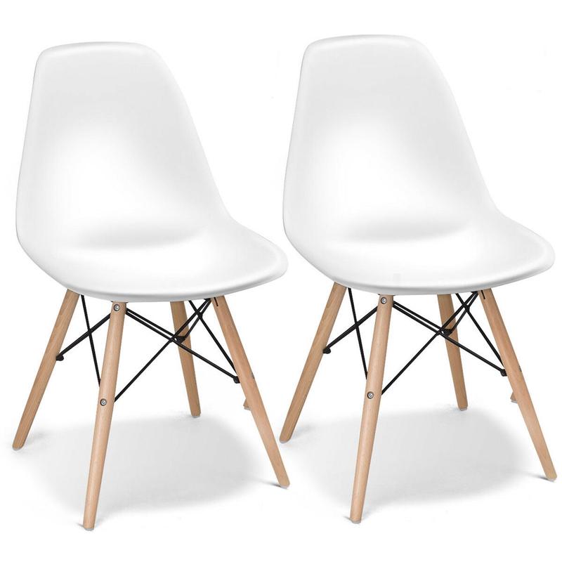 Set Of 2 Mid-Century Modern Dining Side Chairs, White - White