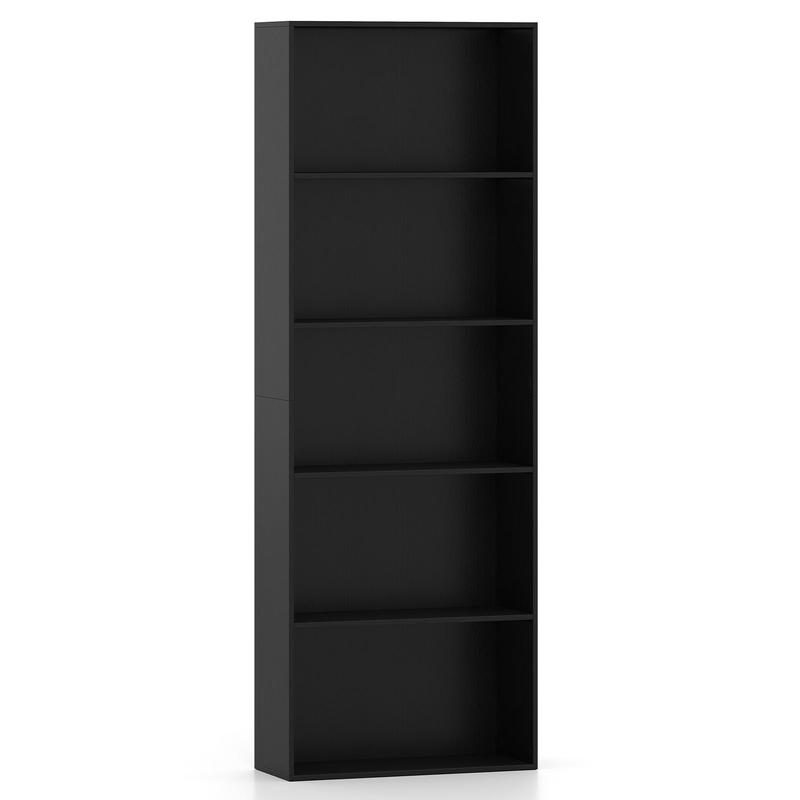 5-Shelf Storage Bookcase, Modern Display Cabinet, Black - Black