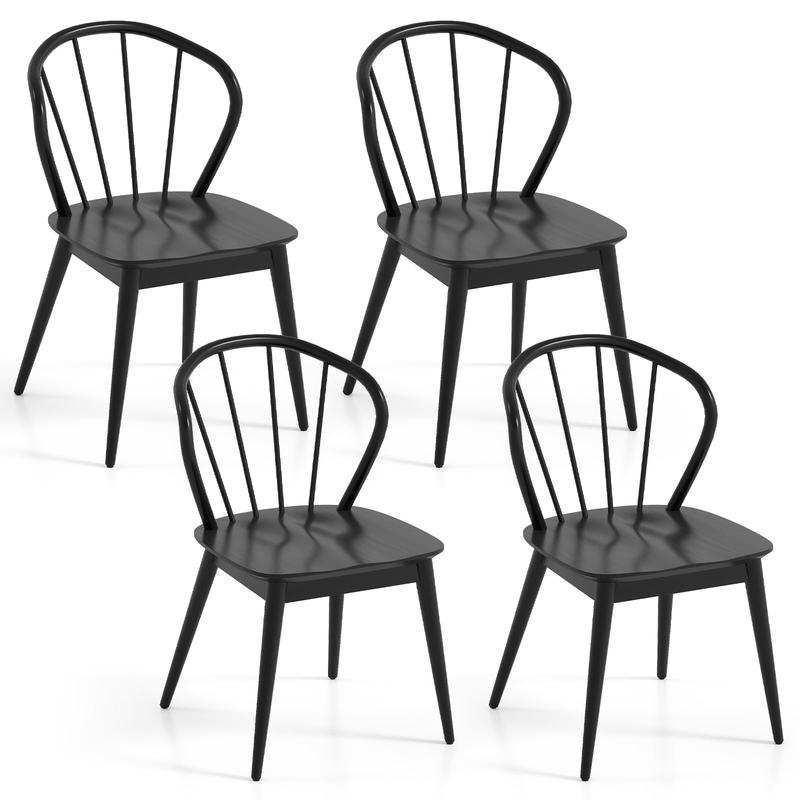 Windsor Dining Chairs Set of 4 with Spindle Backrest, Black - Black