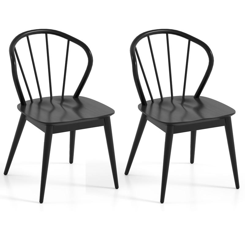 Wooden Dining Chair Set of 2 with High Spindle Back and Wide Seat, Black - Black